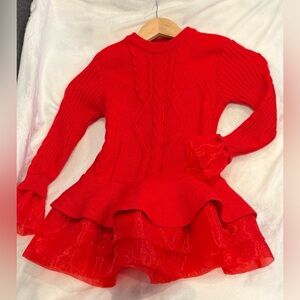 Red Sweater Dress with Ruffle Hem